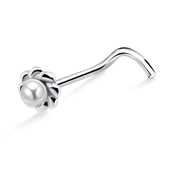 Pearly Flower Silver Curved Nose Stud NSKB-734p